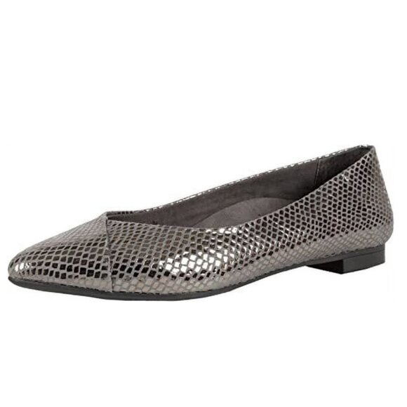 Vionic Caballo Snake Print Pointed Toe Ballet Flat in Metallic Gunmetal Size 9.5 - Picture 1 of 8
